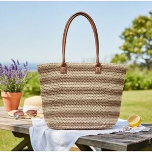 Straw Studios Shoulder Bag Large Leather Straps Lined Purse Tote